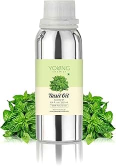 Young Chemist Pure Basil Essential Oil - 250ml | Bulk, Therapeutic Grade for Aromatherapy, Skin Care, Hair Growth | Natural Remedy for Calm & Comfort