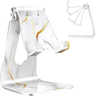CreaDream Adjustable Cell Phone Stand, Marble Phone Stand, Cradle, Dock, Holder, Aluminum Desktop Stand Compatible with Phone 13 12 11 Pro Max 8 7Plus, Accessories Desk, All Mobile Phones - White