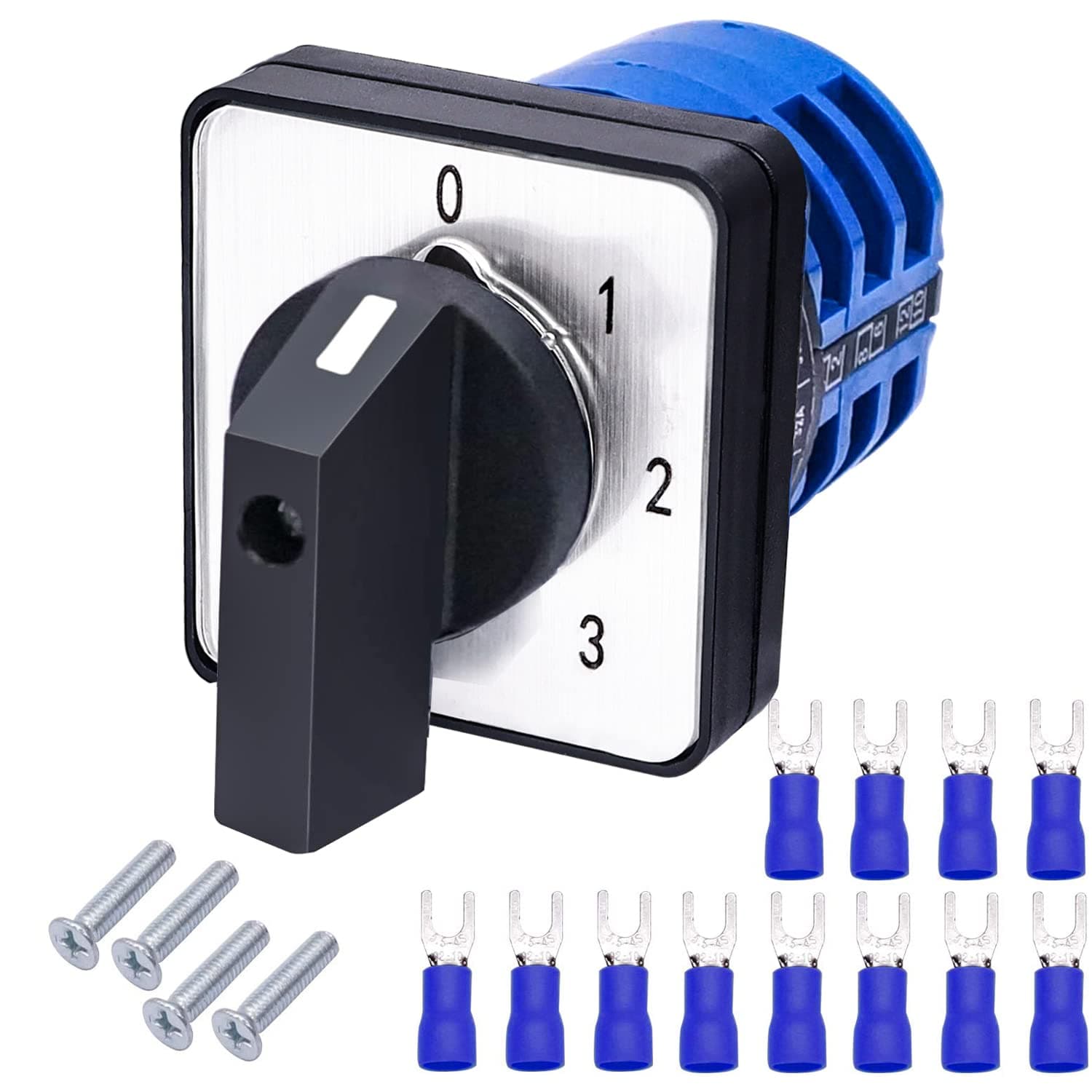 Universal Changeover Switch 32A 690V 4 Position 12 Terminals Latching Rotary Cam Selector Switch + SV2-4s Blue Connection Terminal LW26-32 0-3/3