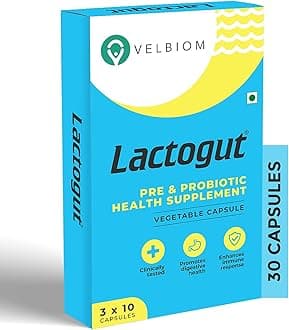 Lactogut Probiotics Supplement for Immunity and Digestive Health, Gut Health Multi Strain and Site-Specific Pre-Probiotic Formula Helps in IBS and IBD - 30 Capsules