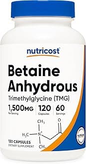 Nutricost Betaine Anhydrous Capsules 1500 mg, 60 Servings, 750 mg per Capsule, 120 Capsules - Gluten Free, Non-GMO
