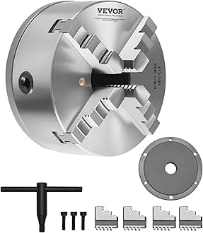 4-Jaw Lathe Chuck, 8 Inch (200 mm), Self-Centering Chuck with 1 1/2 in-8 Threaded Backing Plate, 0.16-7.87 in (4-200 mm) Clamping Range with T-wrench Screws, HT300 Material, for Wood Metal Lathe