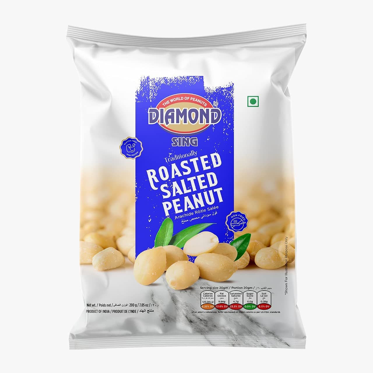 DIAMOND SING Diamond Peanuts - Roasted Salted Peanut (without Husk), Roasted Groundnut 180 Gms | High Protein - Gluten Free Mungfali | Vacuum Packed Singdana (Pack of 4) 180 Gms Each