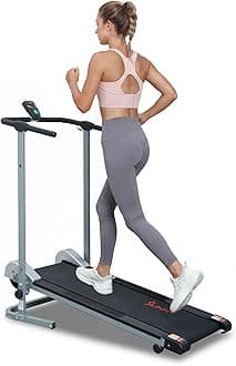 Sunny Health & Fitness Folding Treadmill Manual Compact Mini Treadmill Gray Walking Running Machine No Power Supply Cardio Equipment for Home Office Optional Device Holder for Treadmill