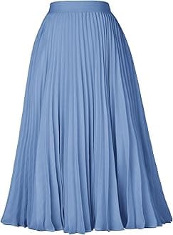 GRACE KARINWomen High Elastic Waist Pleated Chiffon Skirt Midi Swing A-line Skirts