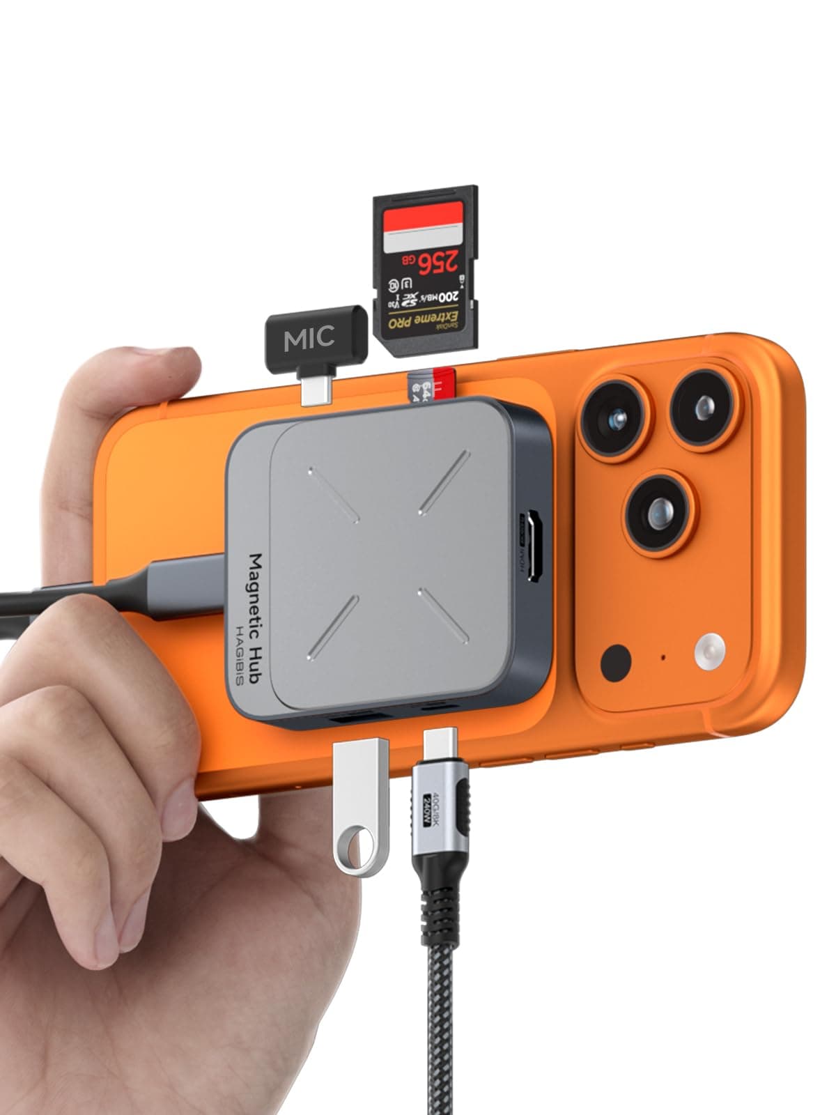 Magnetic USB C Hub with Magsafe for iPhone 17 16 15 Pro Max, 7 in 1 Type-C Docking Station 4K@60Hz HDMI SD3.0 TF3.0 Card Solt 100W PD 10Gbps USB-C AUX for MacBook Pro Air, iPad Pro (TC100)