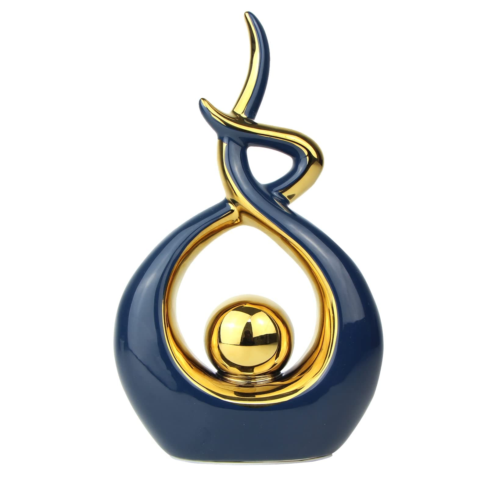 Home Decor Modern Abstract Art Ceramic Statue Table Decorations for Dining Room Living Room Office Centerpiece (Blue and Gold, Small), Blue,gold
