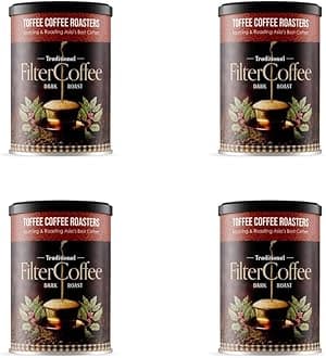 Toffee Coffee Roasters | Pack of 4 x 200gm (800gms) South Indian Filter Coffee| As Seen On Shark Tank | Specialty Blend| Traditional Dark Roast Signature Filter Coffee