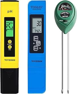 VIVOSUN Digital PH Meter, 3-in-1TDS EC and Temperature Meter, Plant Soil MoistureTester Combo for Home, Garden, Hydroponics, Aquariums, Labs