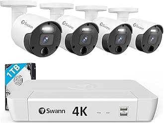 SwannMaster 4K 8 Channel Home Security Camera System, 1TB NVR, 4 PoE IP Cameras Outdoor, 8MP Wired Surveillance CCTV, Heat Motion Vehicle Detection, LED Light, 24/7 Recording Security Camera, 87680W4