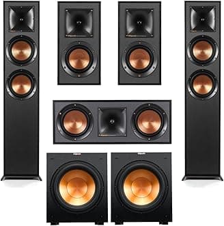 Klipsch Reference Series 5.2 Home Theater Pack, R-625FA Floor Standing Speaker, R-52C Center Channel Speaker, R-41M Bookshelf Speaker, R-12SW Subwoofer, Black