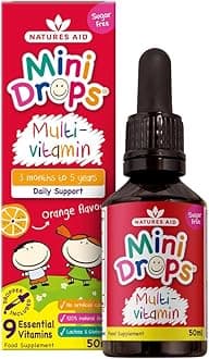 Natures Aid Sugar-Free Mini Drops Multi-Vitamin | 50ml | For Infants & Children Aged 3 Months to 5 Years | Daily Support | Orange Flavour | 9 Essential Vitamins