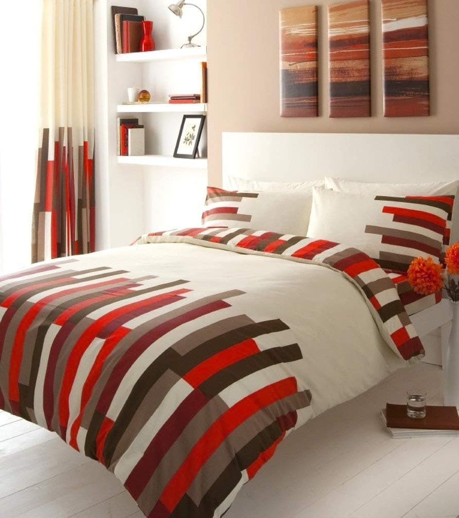 RED PRINTED KING SIZE DUVET COVER BED SET