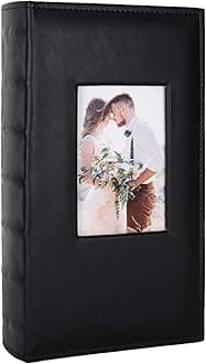 RECUTMS Photo Album 4x6 for 300 Photos Pictures PU Leather Cover Black Inner Page for Wedding Albums Family Photo Book Baby Anniversary Pocket Vacation Birthday Christmas Photo Albums Gift (Black)