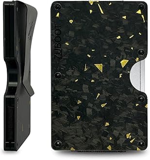 Forged Gold Carbon Fiber RFID Wallet for Men – Slim Minimalist Front Pocket Card Holder with Cash Clip – Lightweight, Durable Wallet for Everyday Carry (Forged Gold, Cash Clip, Holds 16 Cards)