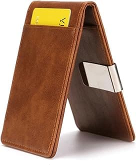 POSICHE Money Clip Wallet Convenient Money Clip Men's Pu Wallet Stainless Steel Short Dollar Clip Rfid Anti-Theft Wallet, Multiple Card Slots Compact Size Stylish Easy Access Great Gift Idea (brown)