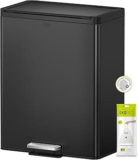 EKO Ecocasa II Waste & Recycling Double Bin - Fingerprint-Resistant Dual Kitchen Bin - Large 60L Pedal Bin with Built-in Deodoriser - Matt Black Brushed Stainless Steel, 30L + 30L