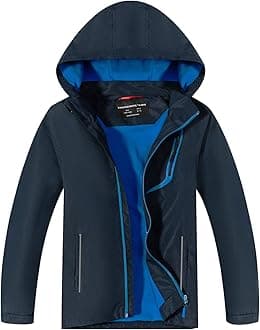 YoungSoul Boys Girls Waterproof Jackets Kids Lightweight Fleece Lined Raincoat with Detachable Hood