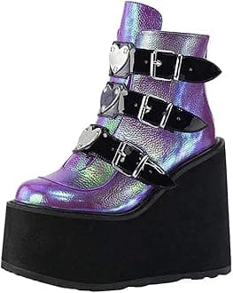 BORAMAX Platform Ankle Boots With Chunky Block Heels for Women Goth Boots Buckle Strap Wedge Motorcycle Platform Chelsea Boot
