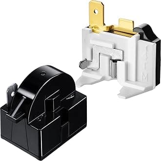 Mudder PTC Starter Relay 1 Pin & 6750C-0005P Refrigerator Overload Protector, 2 Pieces, Compatible with LG Refrigerator Compressor, Automatic Operation, Black, White and Black