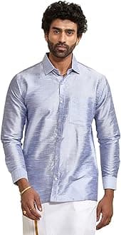 Vastramay Men's Silk Blend Ethnic Shirt | Full Sleeves South Indian Traditional Shirt | Festive, Wedding, Casual Wear