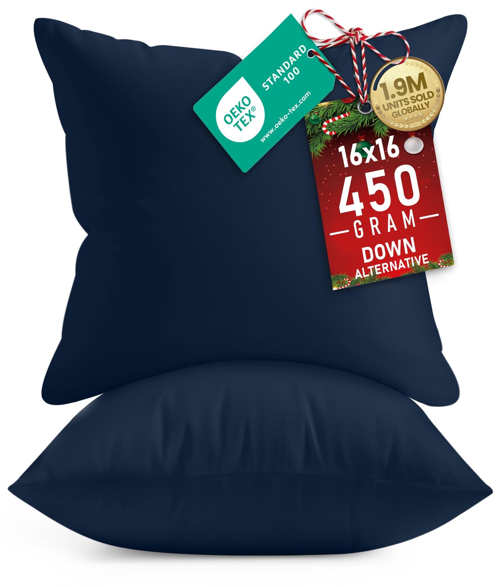 Utopia Bedding Throw Pillows Insert (Pack of 2, Navy) - 16 x 16 Inches Bed and Couch Pillows - Indoor Decorative Pillows