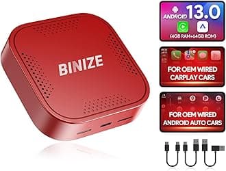 Binize Wireless CarPlay Android AUTO Multimedia Video Box 4G Cellular,4GB+64GB,8Core,Android 13 Built-in Navigation Support SIM&TF Card Bluetooth Support Car with OEM Wired CarPlay