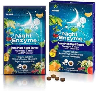 TOP GREATS Night Enzyme, Daily Multi Digestive Enzymes, Green Plum Fruit and Vegetables with Probiotics, Relief Bloating, Better Sleep Quality, for Men and Women, Promote Digestive Health- 30 Tablets