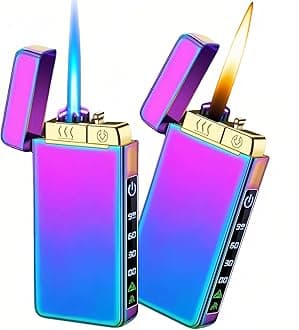 Torch Lighter, Butane Torch Soft Flame Plasma Dual Arc 3-in-1 Lighter, USB Rechargeable Electric Lighters with Flashlight, Windproof Refillable Lighters (Without Fuel) (Colored Ice)