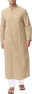 Kaftan for Men Long Sleeve Caftan Thobe Side Split Muslim Robe Button Down Long Gown Tunic Shirts