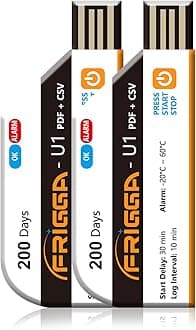 Frigga 2 Pack Temperature Data Logger Single Use Temperature Recorder 28800 Points USB Temperature Loggers High Accuracy 200 Days Cold Chain Transportation with PDF CSV Report, U1