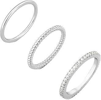Moodear Stacking Thin Thumb CZ Ring Set - Trendy Dainty Non Tarnish 925 Sterling Silver Rings for Women Size 9