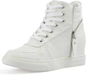 Ckrola Womens Fashion Platform Shoes Hidden Wedge Heel High Top Sneakers for Women Platform Boots Working Shoes Women