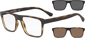 Emporio Armani Mens EA4115 Rectangular Eyewear Frames With Two Interchangeable Sun Clip-ons