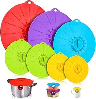 7 pack Heat Resistant Microwave Cover - Various Sizes Reusable Heat Resistant Food Suction Silicone lids for Bowls, Plate, Pots, Pans -splatter proof covers in microwaveoven, StoveTop, Fridge and