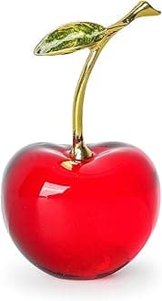 LONGWIN Crystal Cherry Collectible Figurine Glass Fruit Status Paperweight Home Decor Ornaments Tabletop Centerpiece