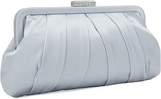 CHARMING TAILOR Classic Pleated Satin Clutch Bag Diamante Embellished Formal Handbag for Wedding/Prom/Black-Tie Events