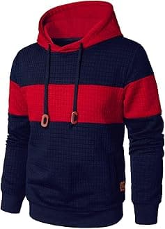 Men’s Sweatshirts Long Sleeve Pullover Patchwork Plaid Jacquard Hoodie Casual Drawstring Hoody Top