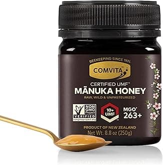 Comvita Manuka Honey UMF 10+ (MGO 263+) - Raw Manuka Honey New Zealand, Pure & Unpasteurized, Superfood for Immune Health, Use in Tea, Wild, Monofloral, Non-GMO - 250g (8.8 oz)