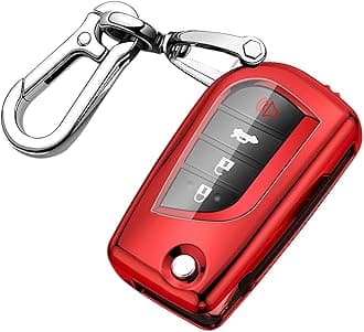 QBUC for Toyota Key Fob Cover Compatible with Toyota Fortuner Tundra Camry RAV4 Highlander Corolla Smart Key Red