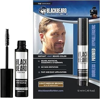 Blackbeard for Men Beard Color – 1-Day Beard, Mustache, Eyebrow, Sideburns Color – Temporary Facial Hair Tint - Hypoallergenic Beard Dye Alternative – Up to 45 applications– Light/Medium Brown, 1 Pack