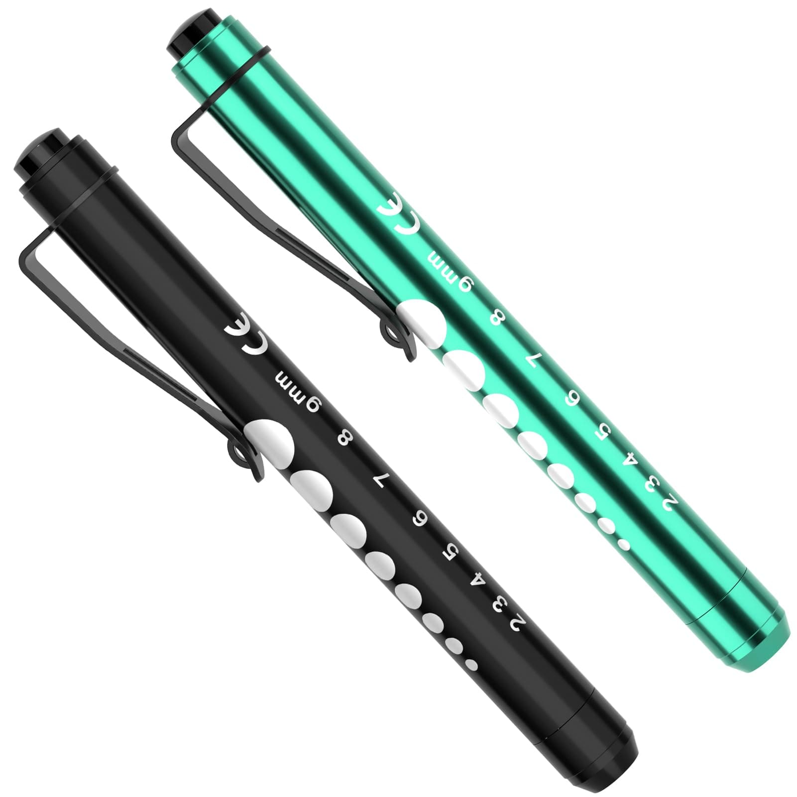 Pen Lights for Nurses, 2Pack Reusable Medical Pen Light with Pupil Gauge and Ruler, White Light LED Penlight for Nurse Student Doctors EMT (Black/Green)