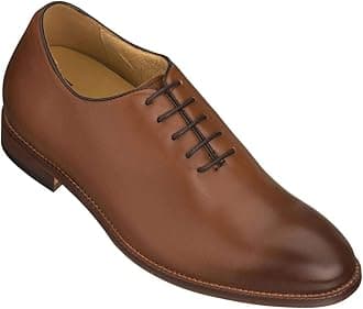 TOTOTOTO Men's Invisible Height Increasing Elevator Shoes - Brown Premium Leather Lace-up Formal Oxfords - 2.6 Inches Taller - S3002 - Size 11.5 D(M) US