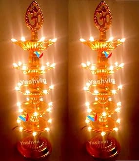 Veena@ Puja Light for Mandir 5 Layer Electric Diya 35 Deep Tested-Trusted Electric Diya for Pooja Room Deepak Light Pooja Diya LED Light Pack of 2 Diya |f58.13