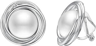 White Large Pearl Clip on Earrings for Women 18k Gold Plated Hypoallergenic Non Pierced Earrings Fashion Sparkly Jewelry