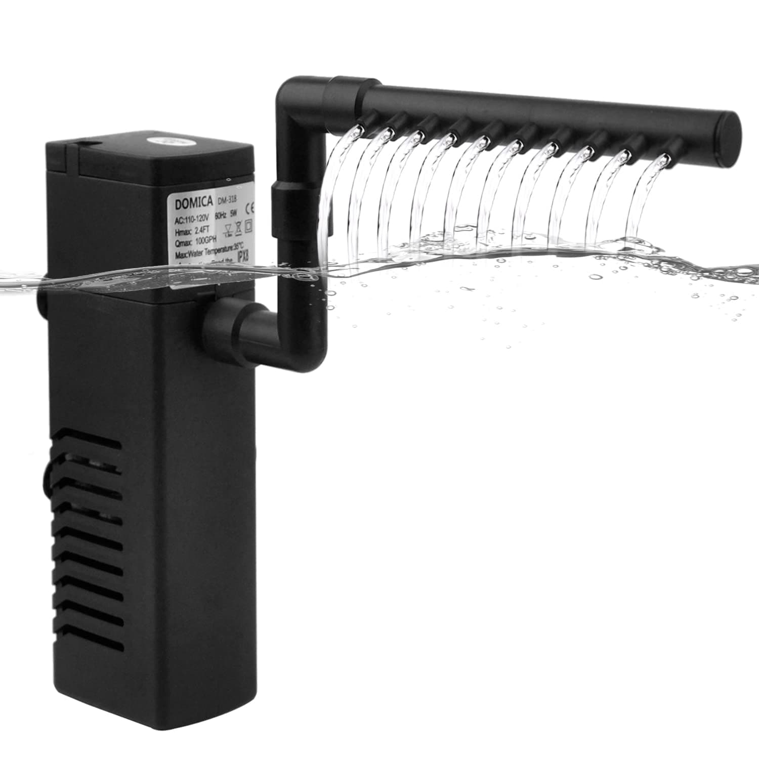 DOMICA 100GPH 5W Internal Aquarium Filter with Aeration System Power Filter for 5 to 15 Gallons Fish Tank, Submersible Fish Tank Filter