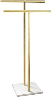 40 Inch Standing Towel Rack for Bathroom Floor Double-T Shape Bath Sheet Holder with Marble Design Base Towel Rack Freestanding Next to Tub or Shower Towel Holder Stand SUS304 Brushed Gold