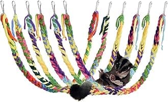RIOUSSI Handmade Hanging Sugar Glider and Rat Toys for Climbing/Exercising/Jungle Exploration, Cage Accessories, Random Color, 6 Pack