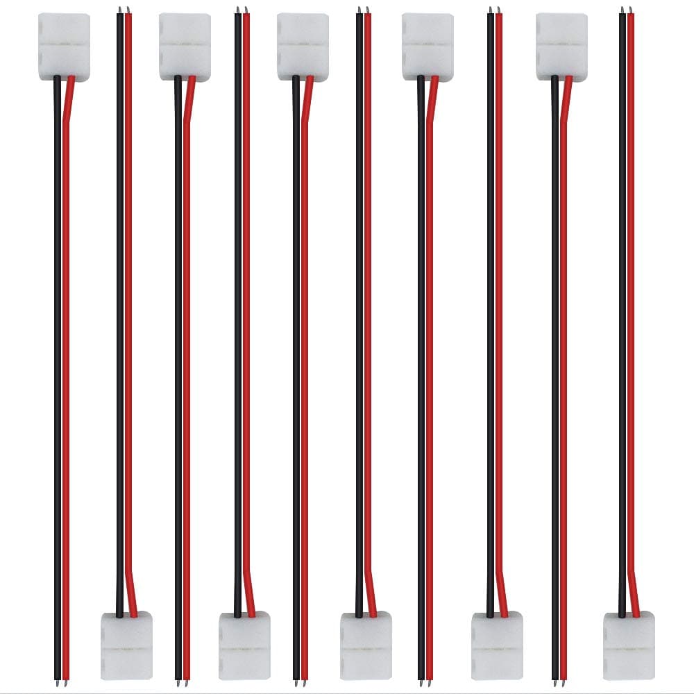 10pcs Pack Strip Wire Solderless Snap Down 2Pin Conductor LED Strip Connector for 8mm Wide 3528 2835 Single Color Flex LED Strips