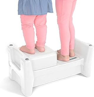 Sibling Step Stool, Lightweight and Non-Slip Step Stool for Kids, Multi-Level Height (White)